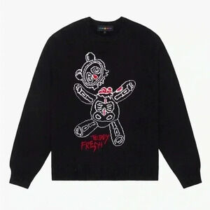 Rare TEDDY FRESH Skeleton Bear Intarsia Black Crew Neck Sweater Size S